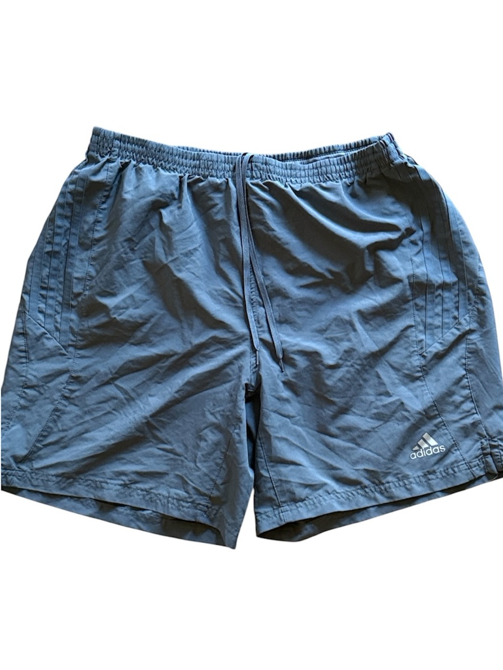 ADIDAS MENS BLUE/GRAY ATHLETIC RUNNING SHORTS LINED LARGE DRAWSTRING LIGHTWEIGHT